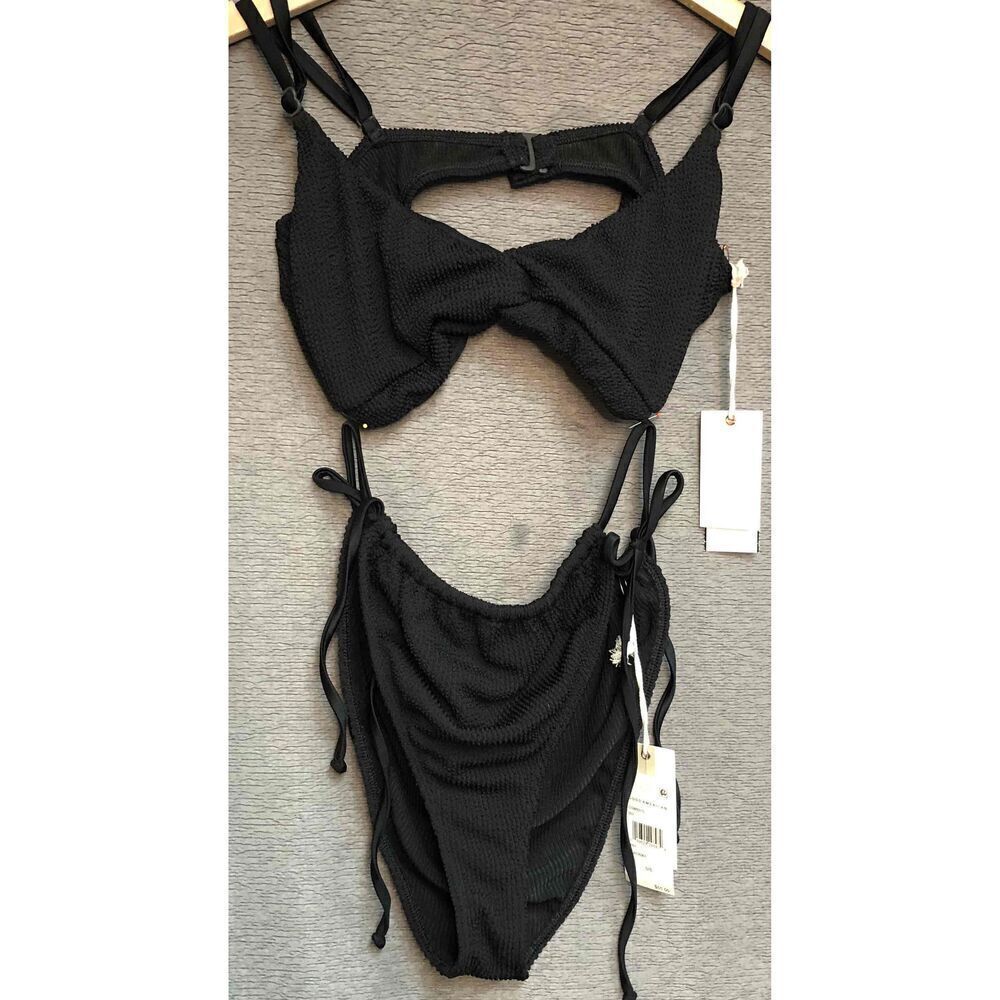 NWT Good American Black Bikini Top Bottom Textured Beach Swim Size 5/6
